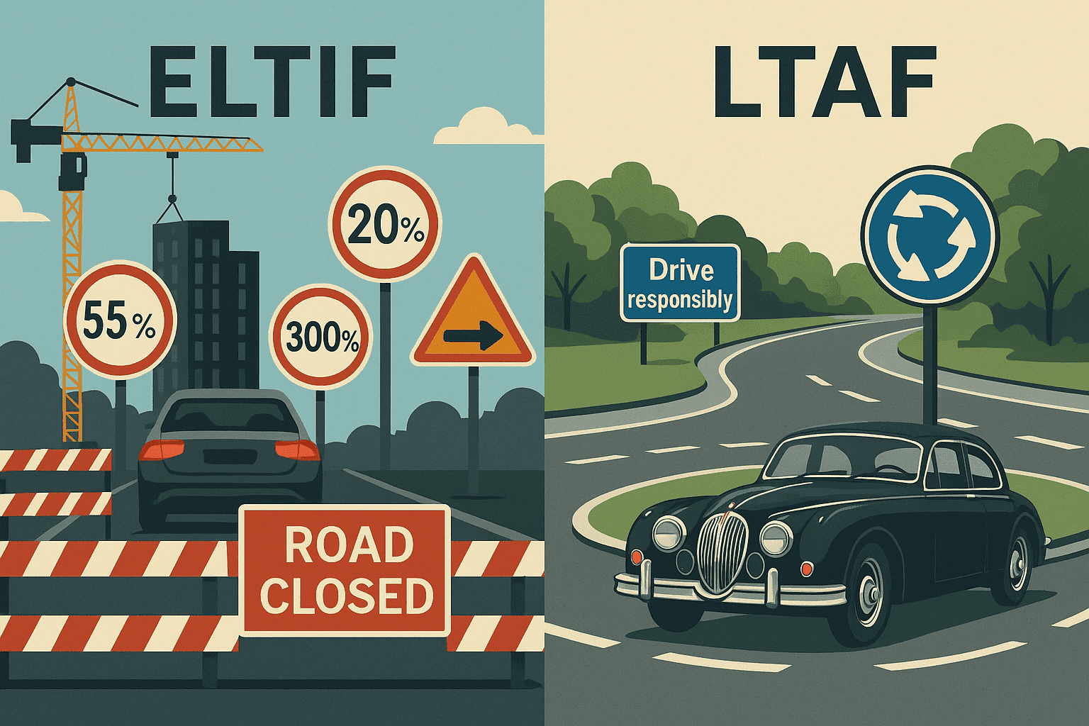 ELTIF vs. LTAF – Brussels builds motorways with a forest of signs, London lets the Jaguar roll in the roundabout