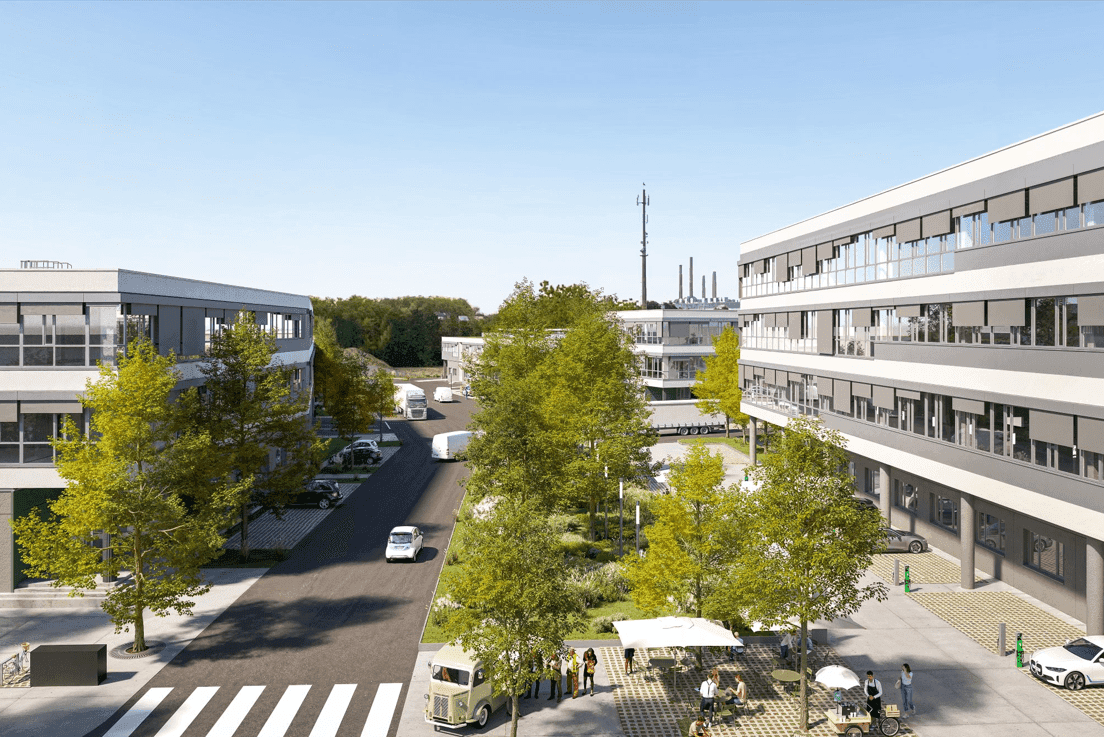 Aus Industriebrache wird Zukunftsstandort: „Rheindocks“ im Quartier Werft68 feiern Richtfest in Düsseldorf-Holthausen