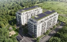 Visualisierung von zwei modernen Wohngebäuden im Bauprojekt Allee der Kosmonauten in Berlin
