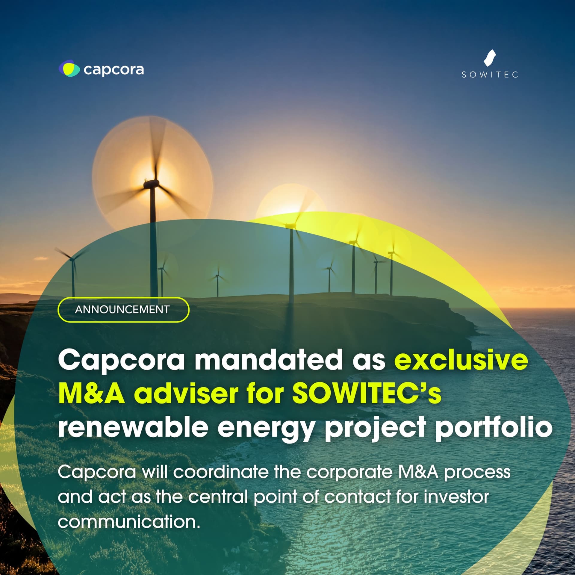 Capcora exclusively mandated with M&A process for SOWITEC's renewable energy project portfolio