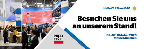 Messestand von gif e.V. auf der Expo Real 2026 auf der Messe München, Halle C1, Stand 140, mit Besuchern.