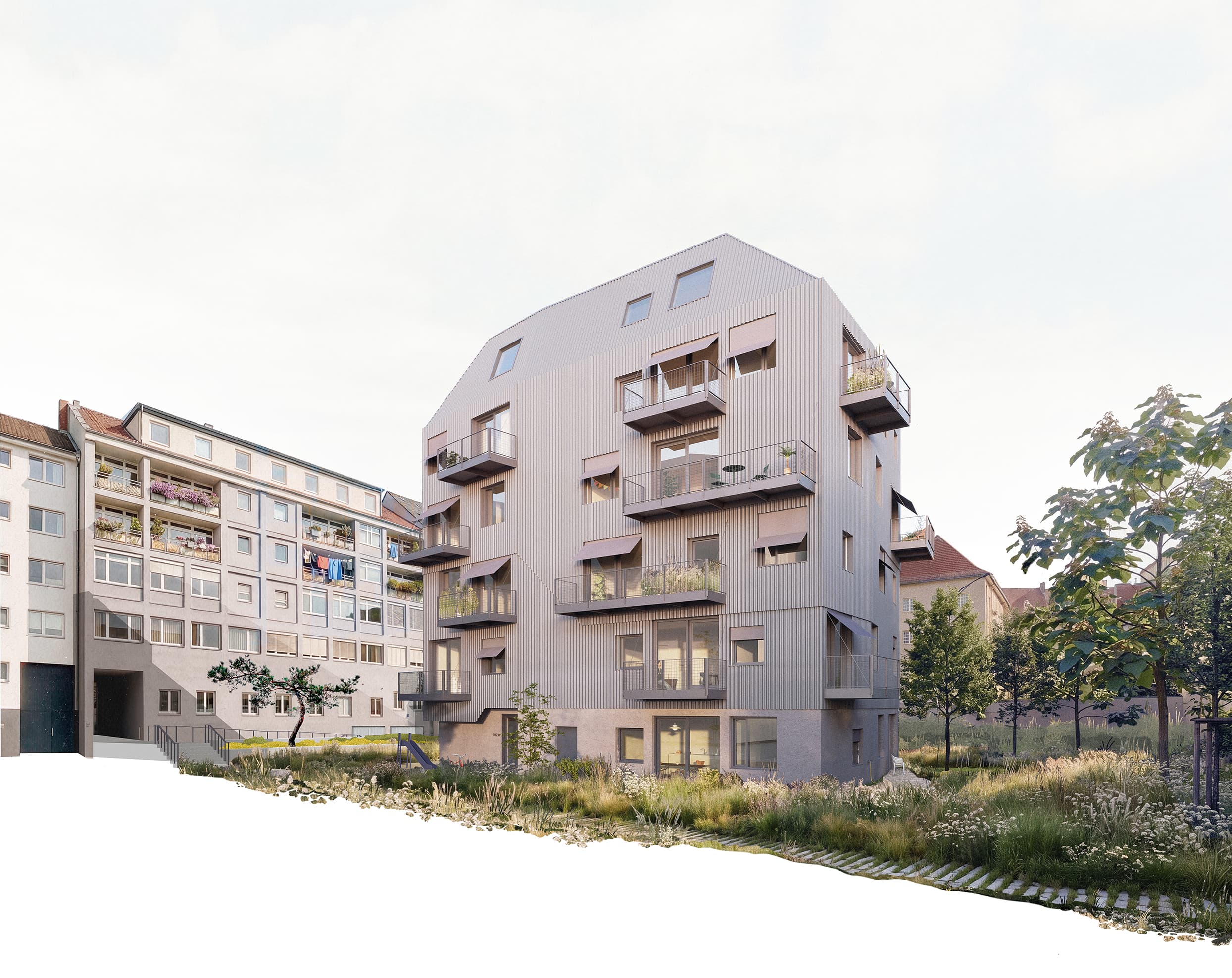 Visualisierung Gartenhaus Westend von Plattenbaustudio Berlin, Siegerentwurf im Architektenwettbewerb Westend 100, Berlin-Westend