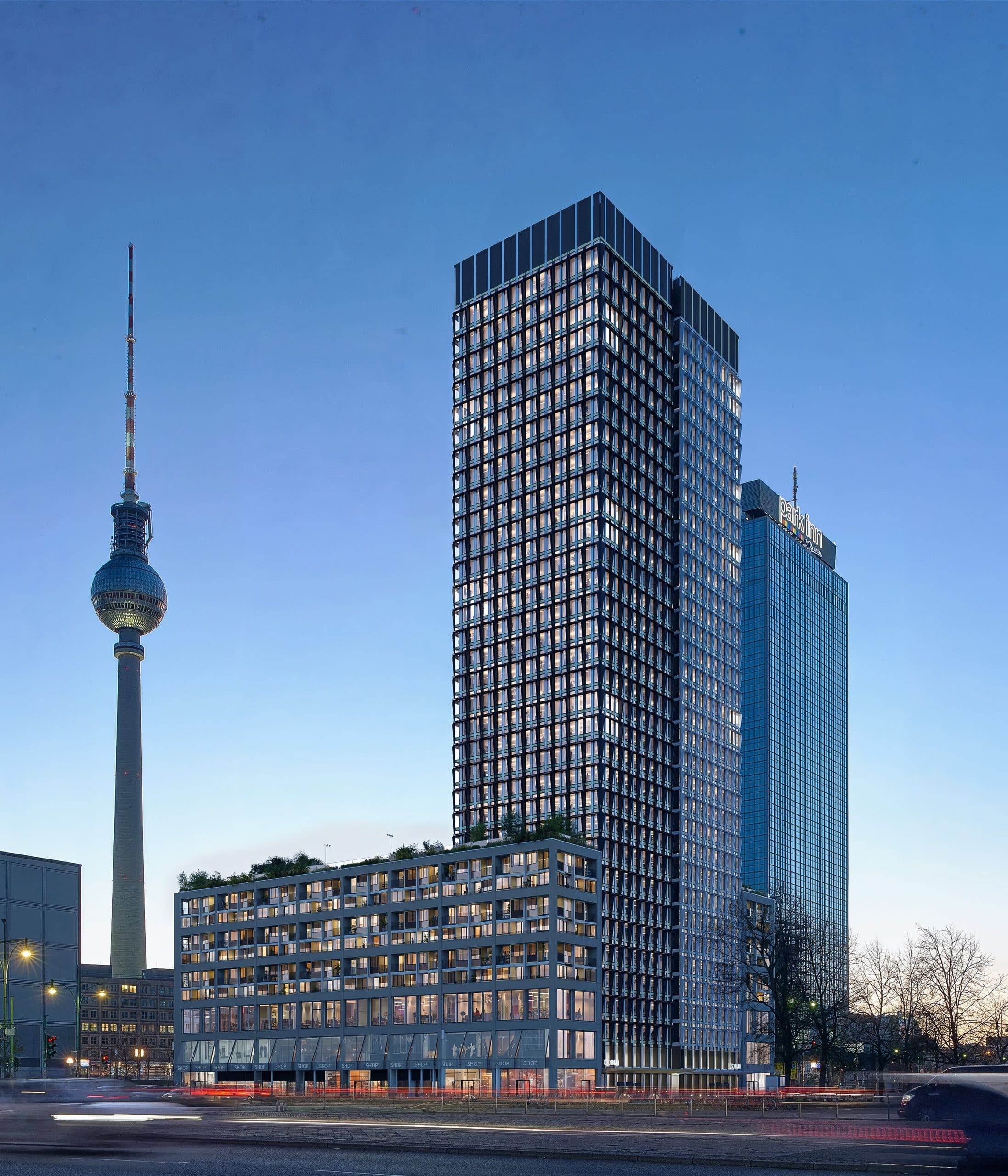 Die neue Büroadresse des 030BLN, Alexanderstraße 6, Hochhausansicht in Berlin.