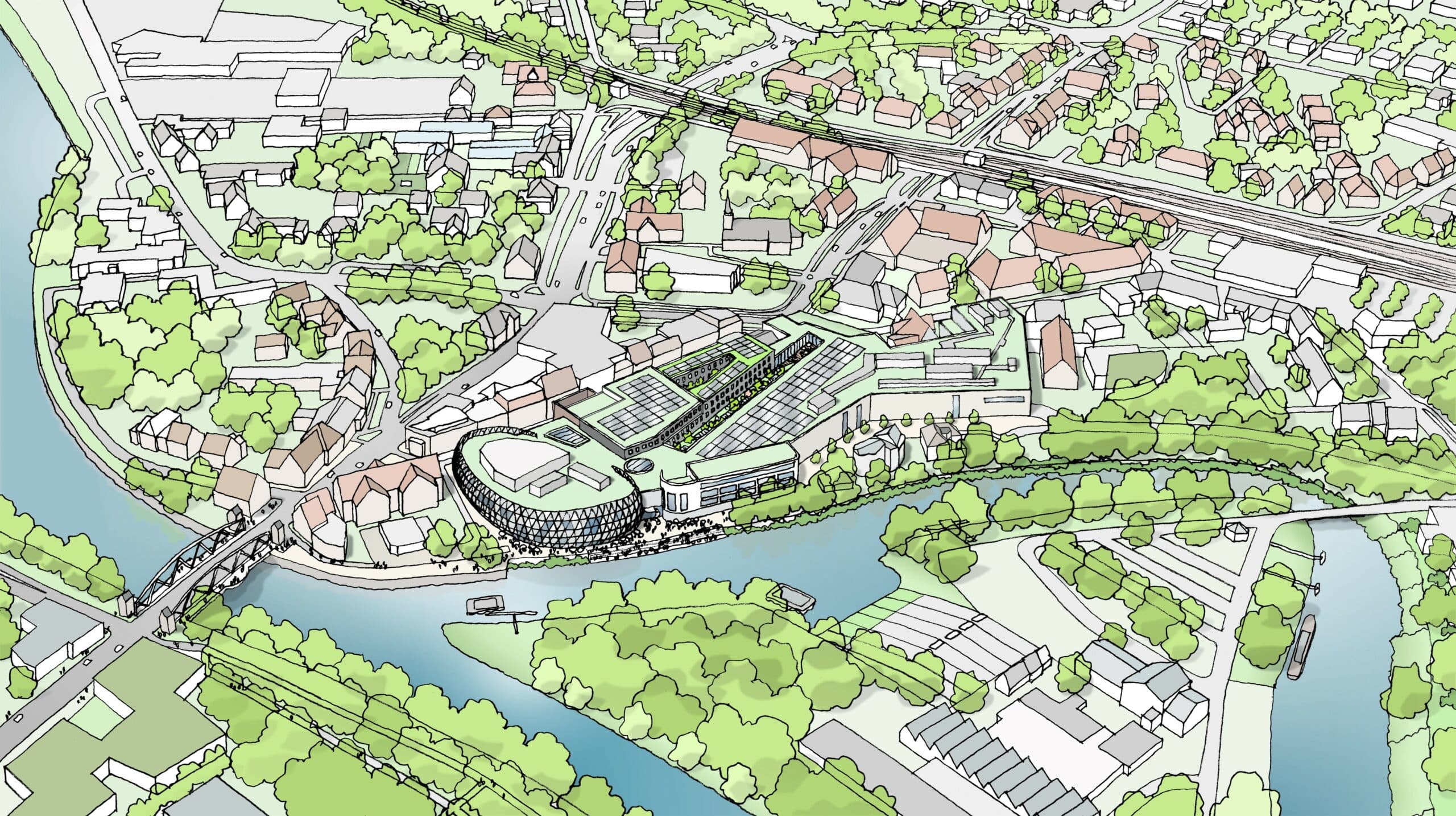 Projektskizze des Ems-Quartiers Meppen, ein Projekt der Lindhorst Gruppe. Bildquelle: Lindhorst Gruppe