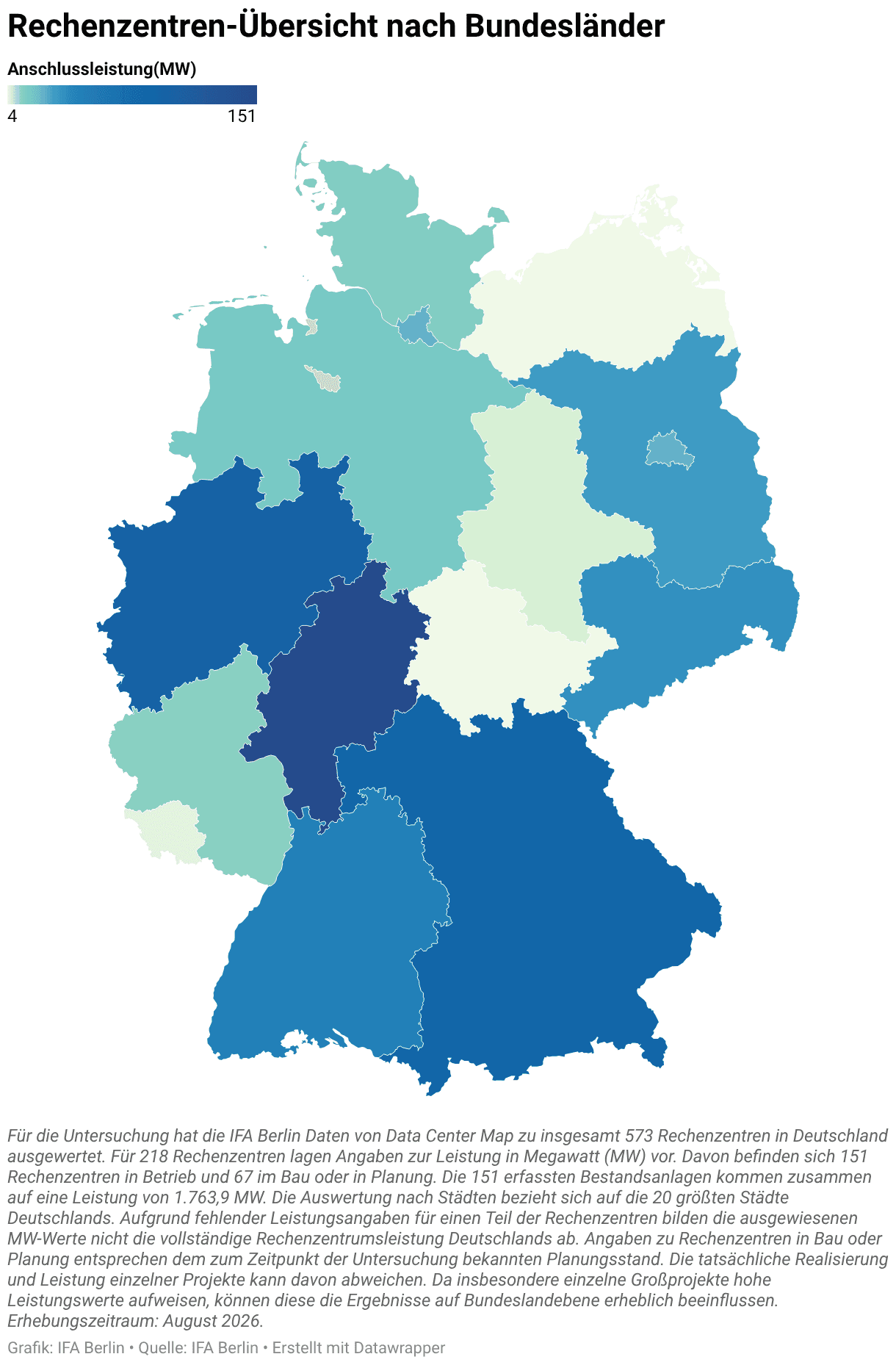 Rechenzentren-Analyse in Deutschland: Rund 70 Prozent der erfassten Anschlussleistung entfallen auf Hessen