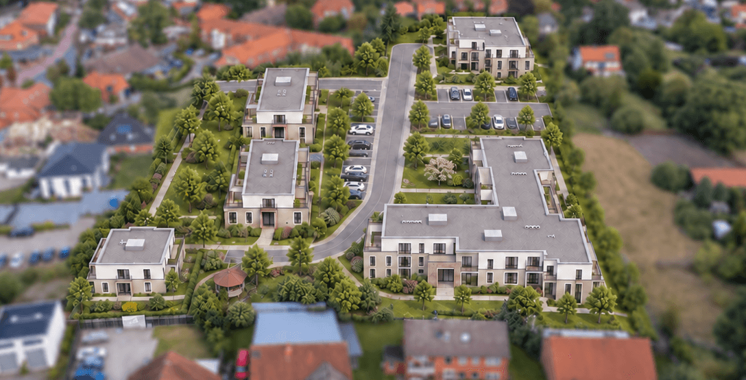 Visualisierung Wohnquartier Storchenwinkel Winsen (Aller), ein Projekt der Lindhorst Gruppe Urheber: WOHNWERKimmopulse
