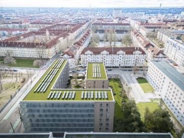 Visualisierung eines geplanten Neubaus mit Dachgarten in der Siegfriedstraße, Berlin-Lichtenberg.