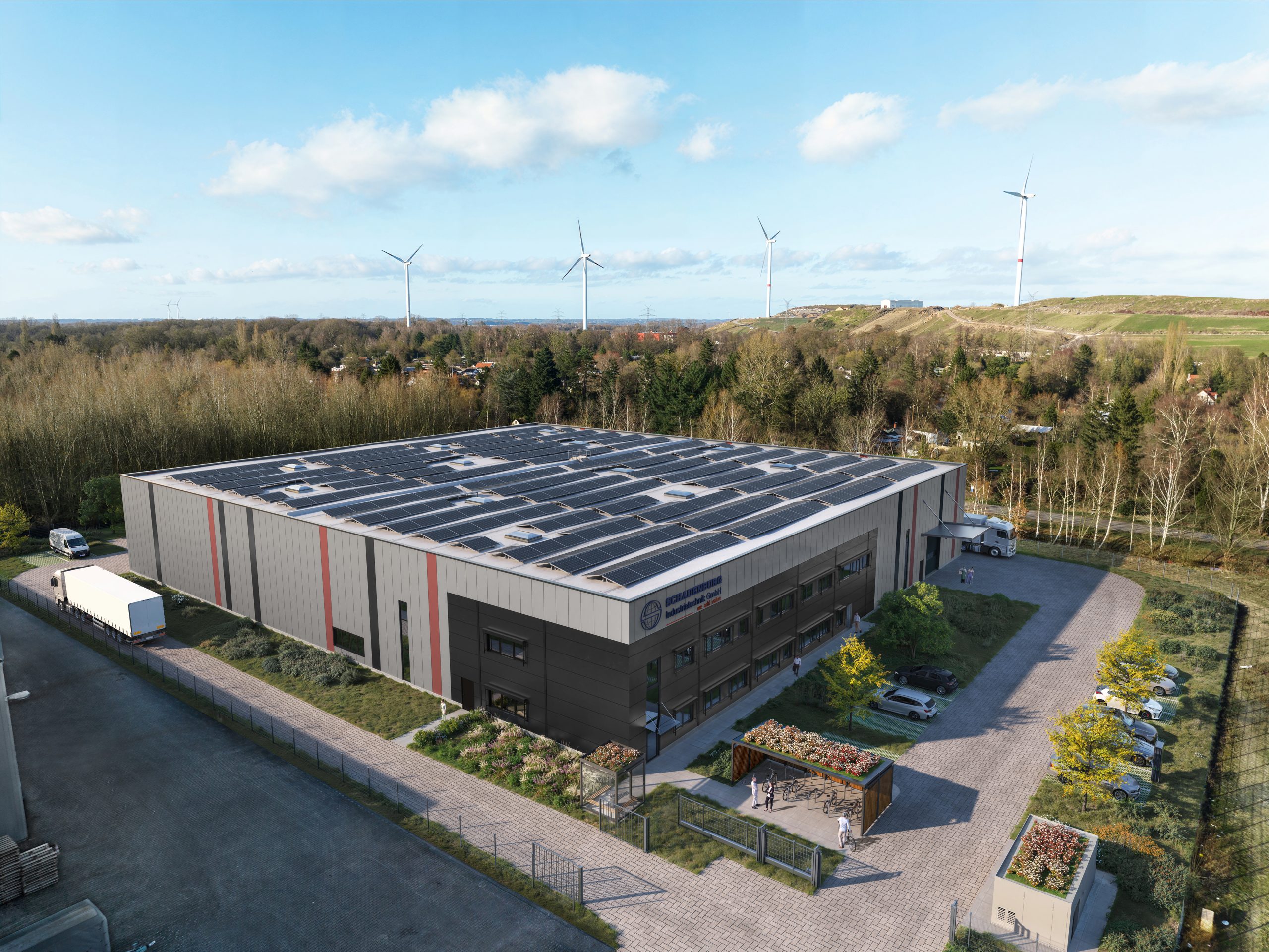 Visualisierung des Neubaus für die SCHAUENBURG Industrietechnik GmbH
Credit: GOLDBECK