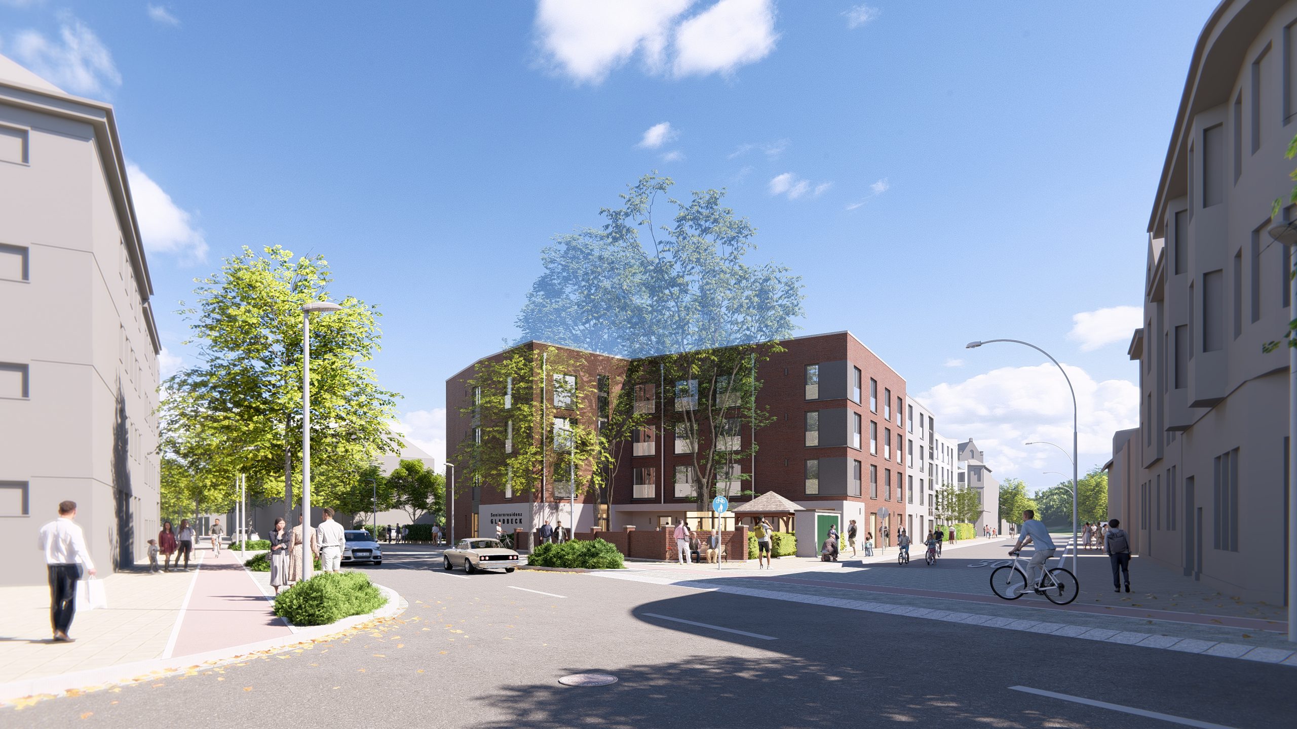 Visualisierung Amando Seniorenresidenz Gladbeck-Brauck, Ansicht von Osten, Nordrhein-Westfalen, ein Projekt der Cureus
Urheber: Jasper Siebert, SKAI Siemers Kramer Architekten Ingenieure