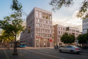 Visualisierung des geplanten Dienstleistungszentrums der Sparkasse Südpfalz gegenüber des Landauer Hauptbahnhofs; Bildquelle: Sparkasse Südpfalz