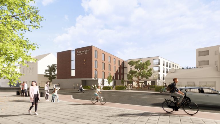 Straßenansicht der geplanten Amando Seniorenresidenz Oberhausen, Nordrhein-Westfalen. Bildquelle: SKAI Siemer Kramer Architekten Ingenieure