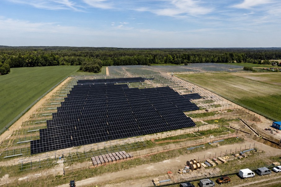 VSB präsentiert auf der Intersolar Europe Photovoltaikprojekte aus Deutschland, Italien und Polen. Dazu zählt der PV-Park Brzezinka mit 303 MWp kombiniert mit einem 106-MW-Batteriespeicher - eines der größten Solarprojekte Polens.
© VSB Gruppe
