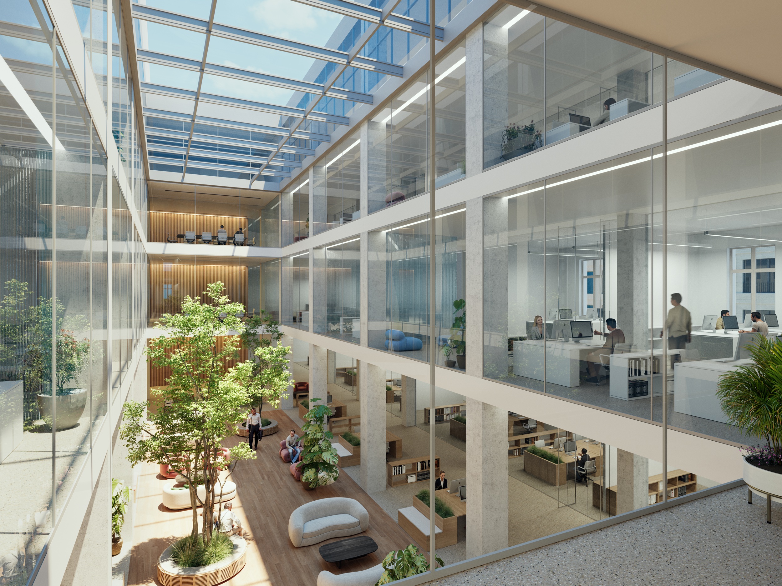 Visualisierung des geplanten Atriums im Hauptsitz der Deutschen Bank in Hamburg.