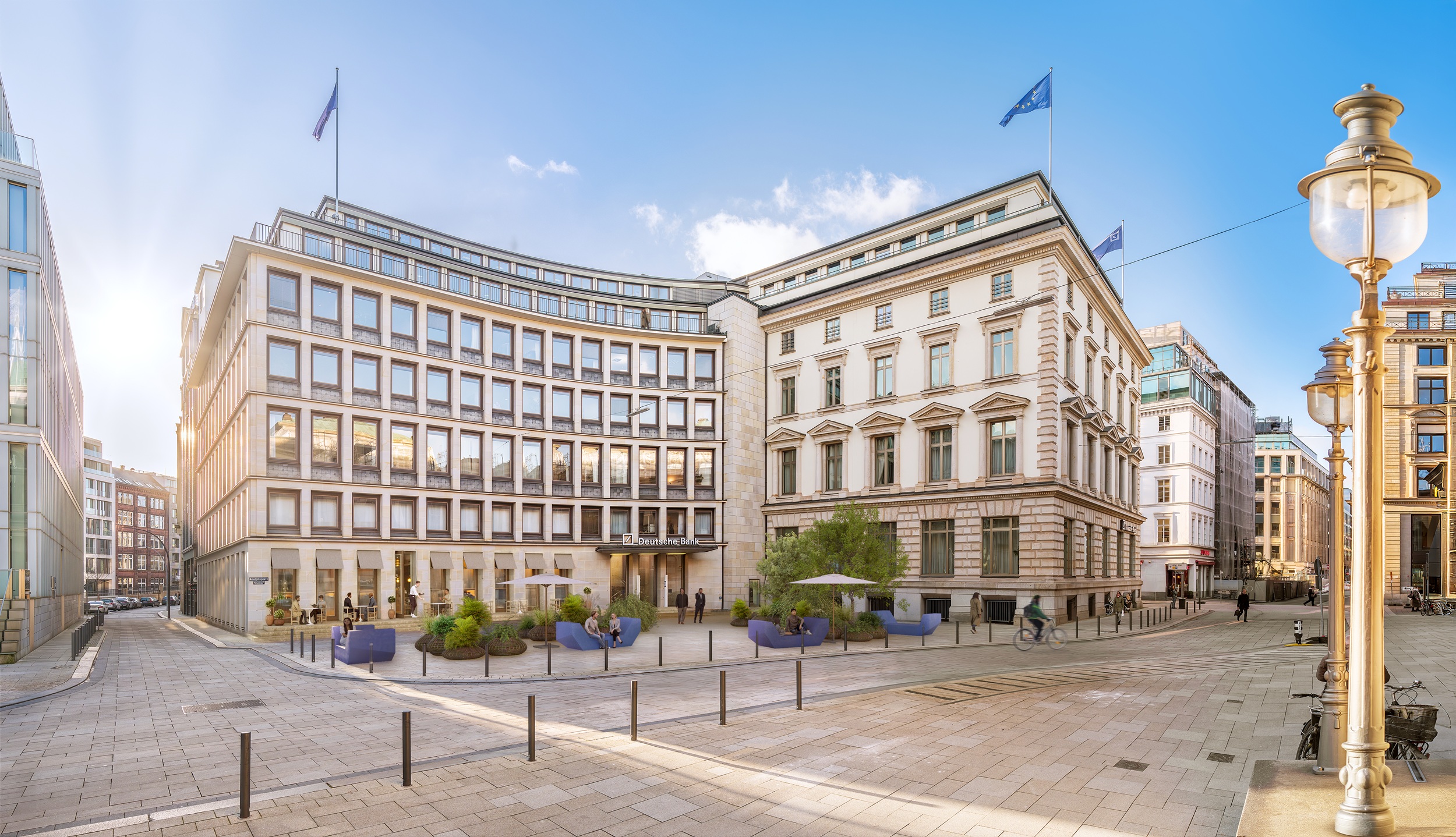 Hauptsitz der Deutschen Bank am Adolphsplatz in Hamburg, Straßenansicht.