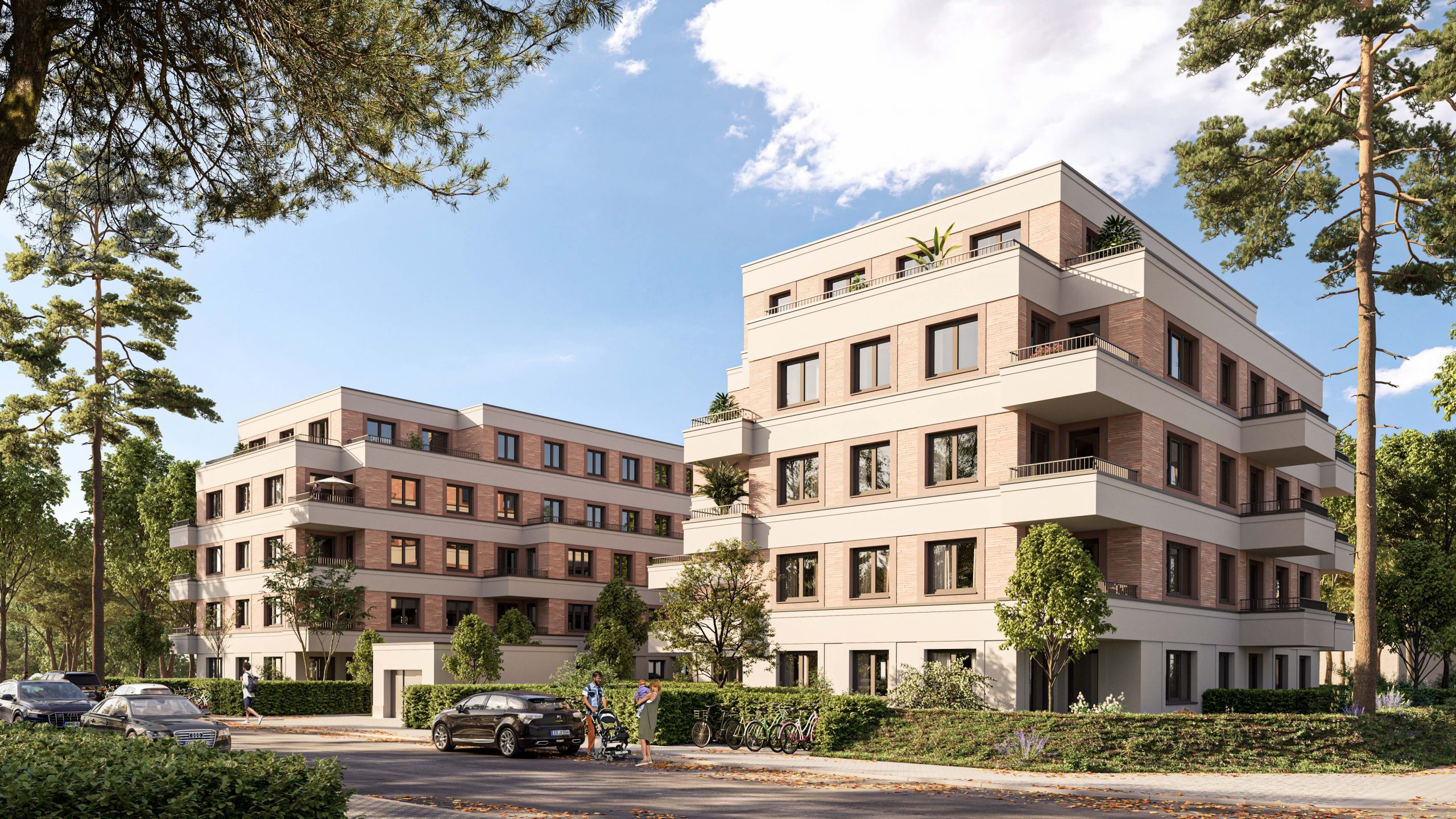 Visualisierung des Wohnensembles Marshall One mit moderner Architektur in Berlin-Dahlem