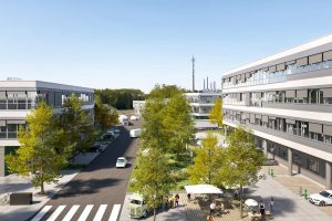 Visualisierung der neuen Hallen und Büroflächen der „Rheindocks“ im Gewerbequartier Werft68, Düsseldorf-Holthausen